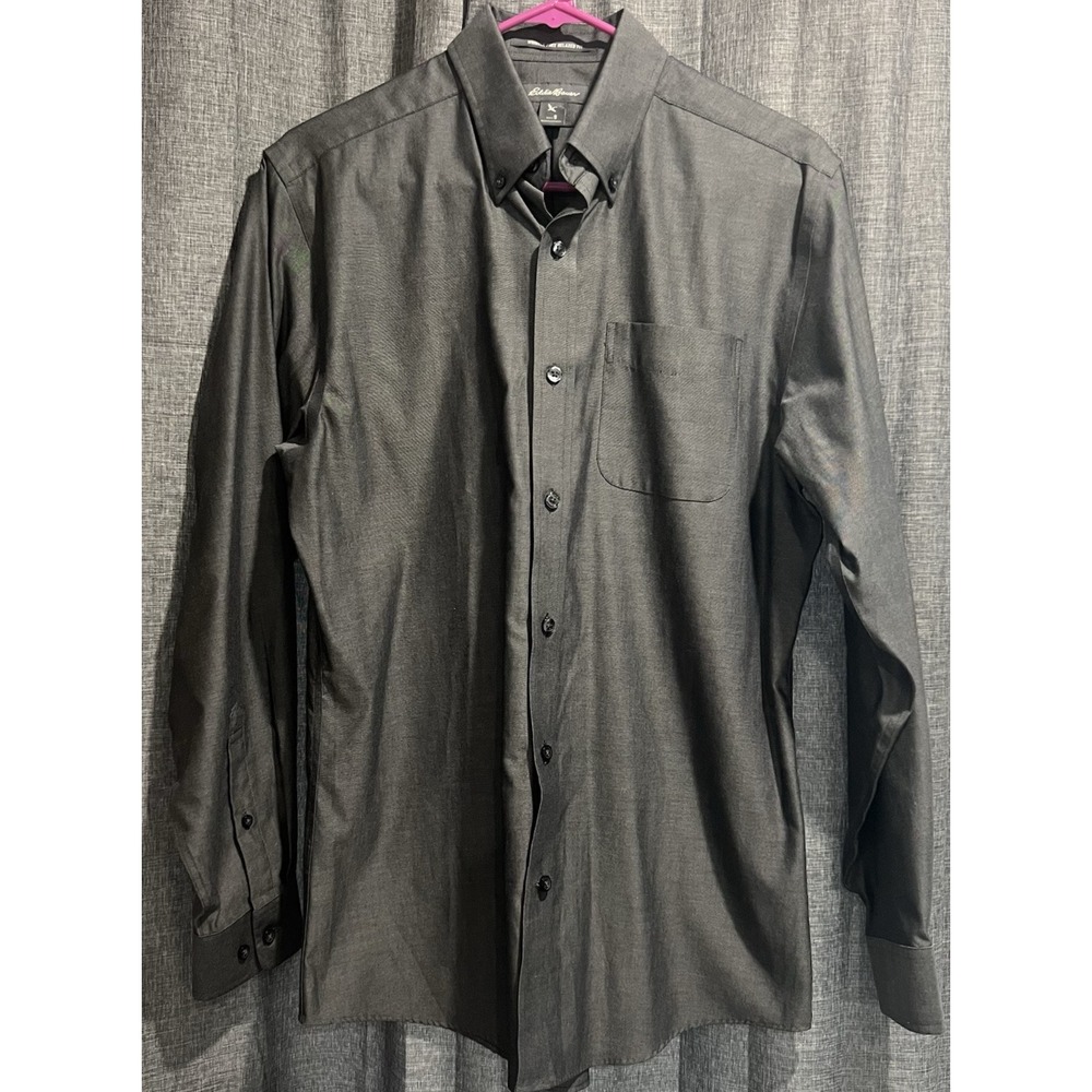 Eddie Bauer Slate Grey Shirt‎ Mens S Long Sleeve Relaxed Fit Wrinkle Free Button